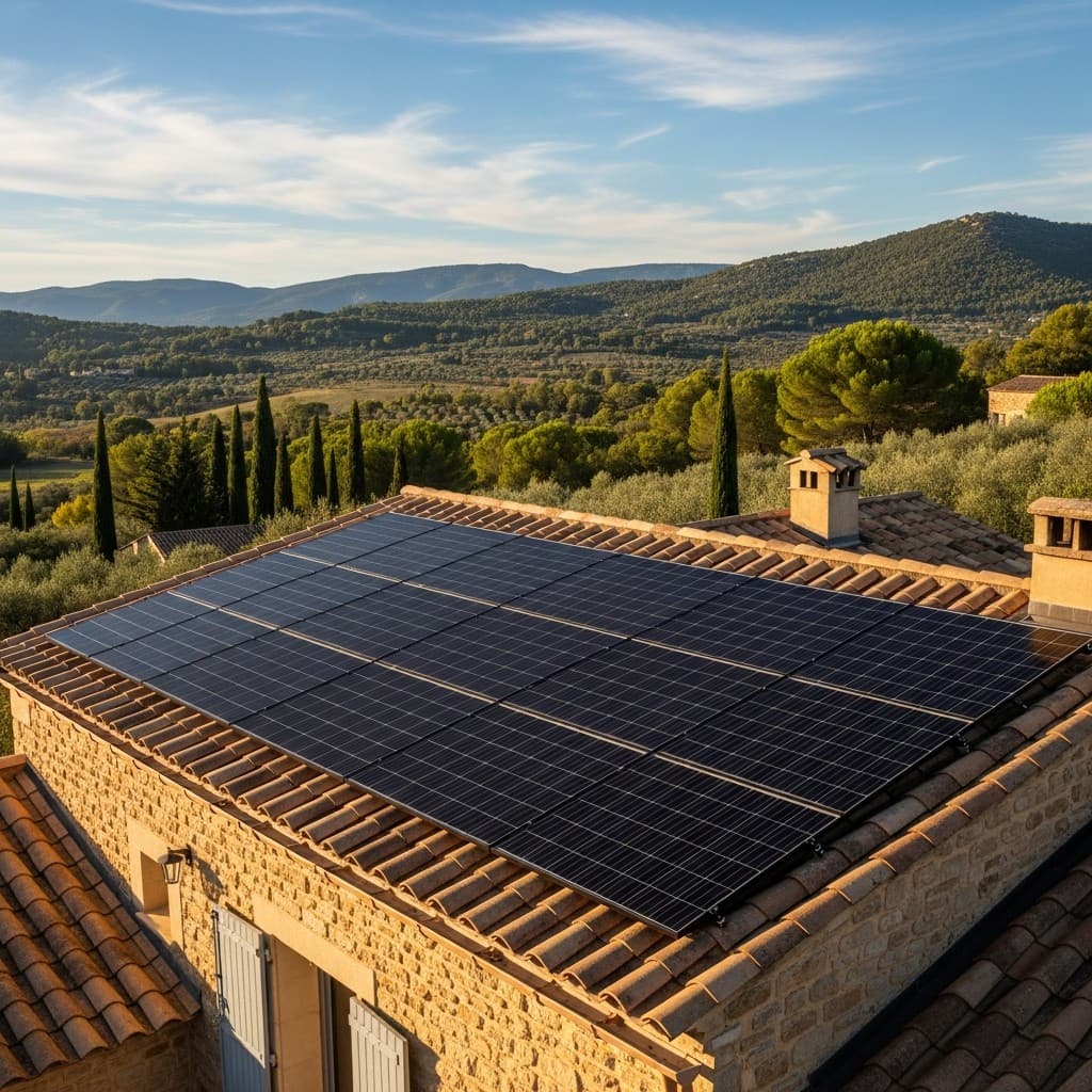 Installation solaire sur toit provençal